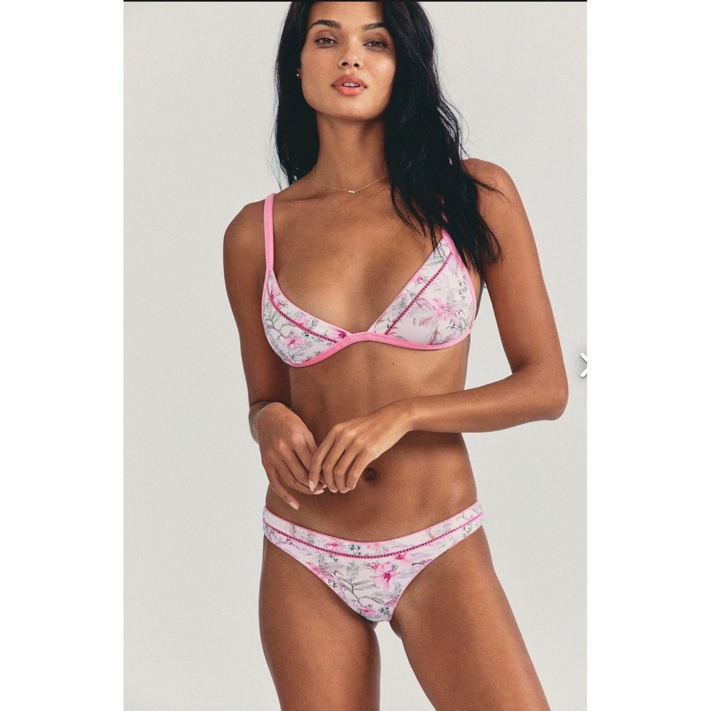 LoveShackFancy Hurley Bikini Set Large Pink NEW Reversible Terry Floral Cheeky